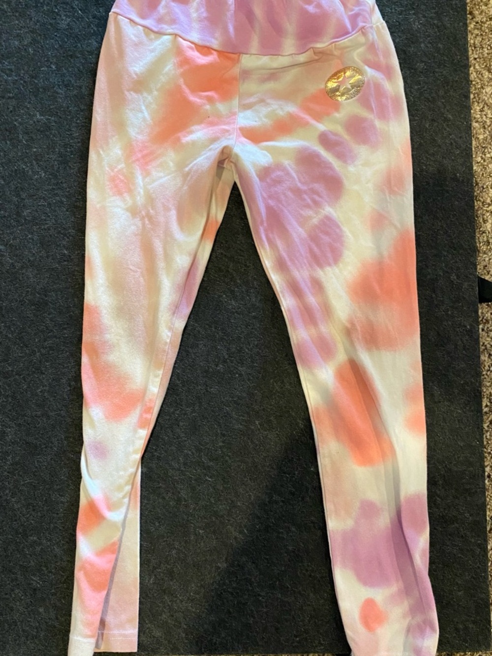 Kids Tie-Dye Pink & Purple Leggings with Gold Accent